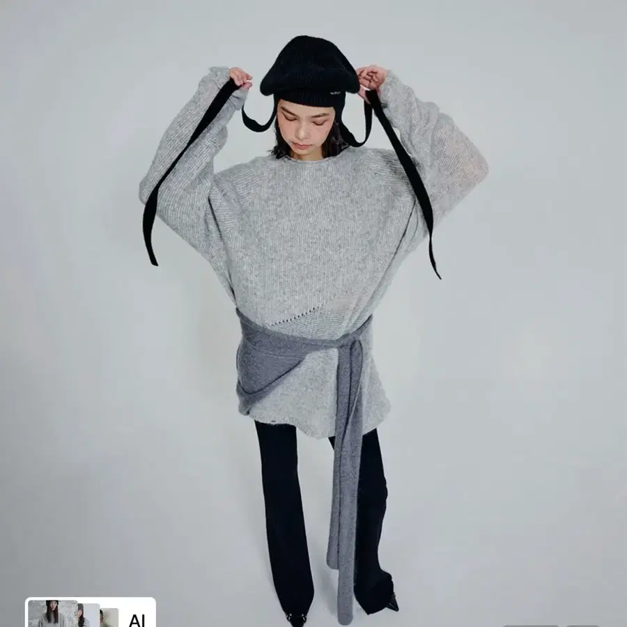 더애틋 니트 Loose Fit Damage Knit Pullover_Grey