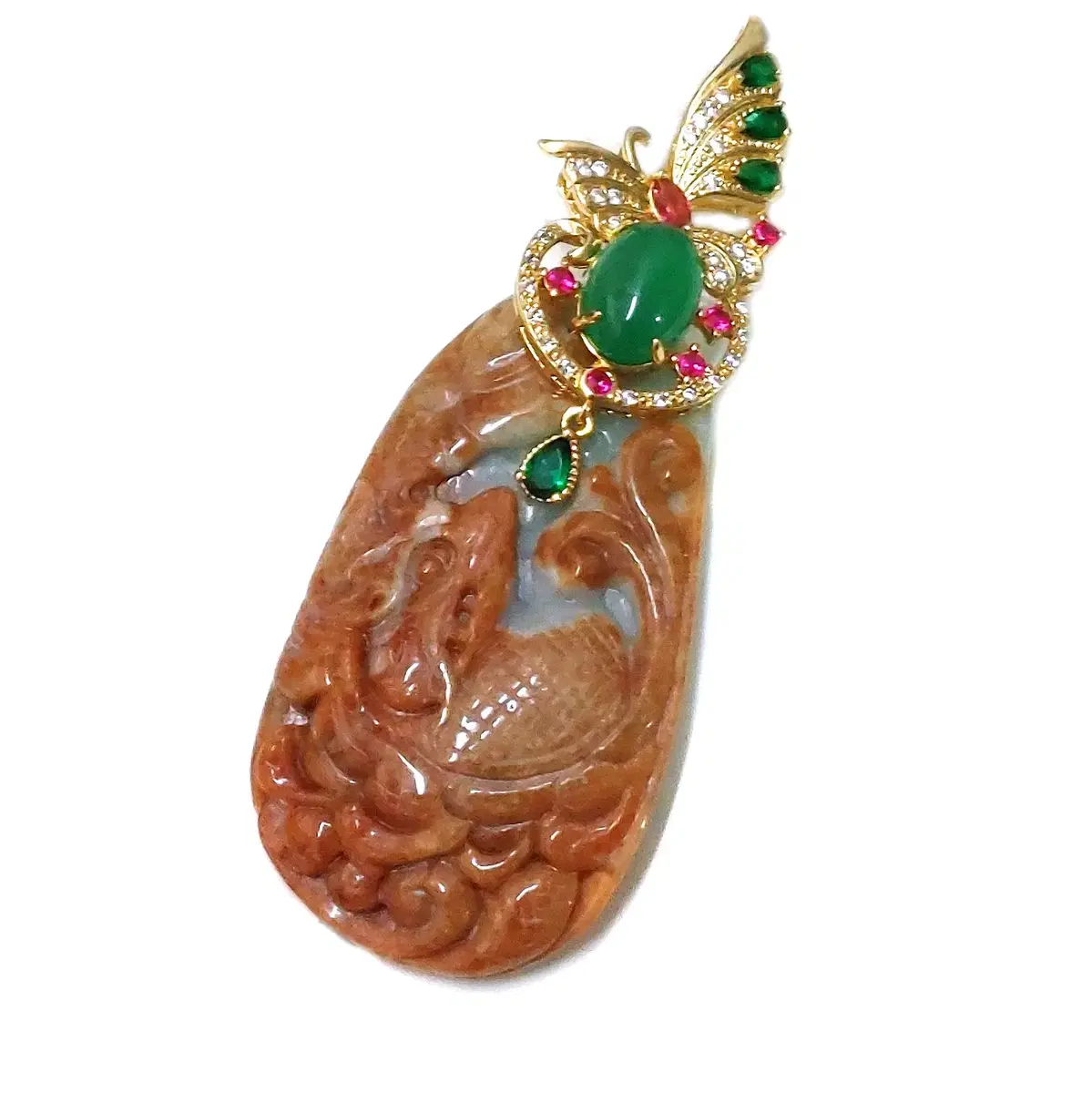 황비취 팬던트 해태 파도 구름 조각 원석 나비장식 63mm 볼륨원석
