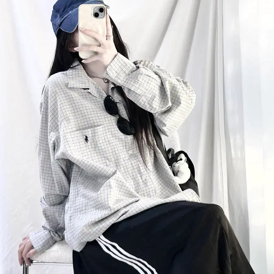 폴로 네이비포니 그레이 체크셔츠