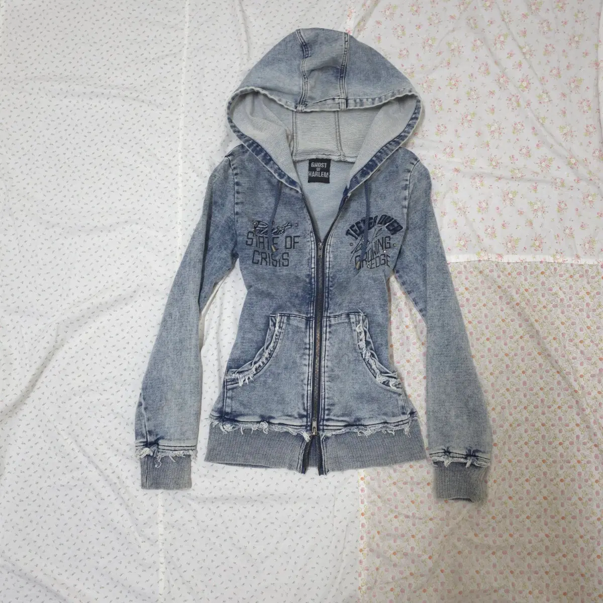 BASTARD Punk Print Patch Washed Hoodie Zip-Up | Bunjang Global