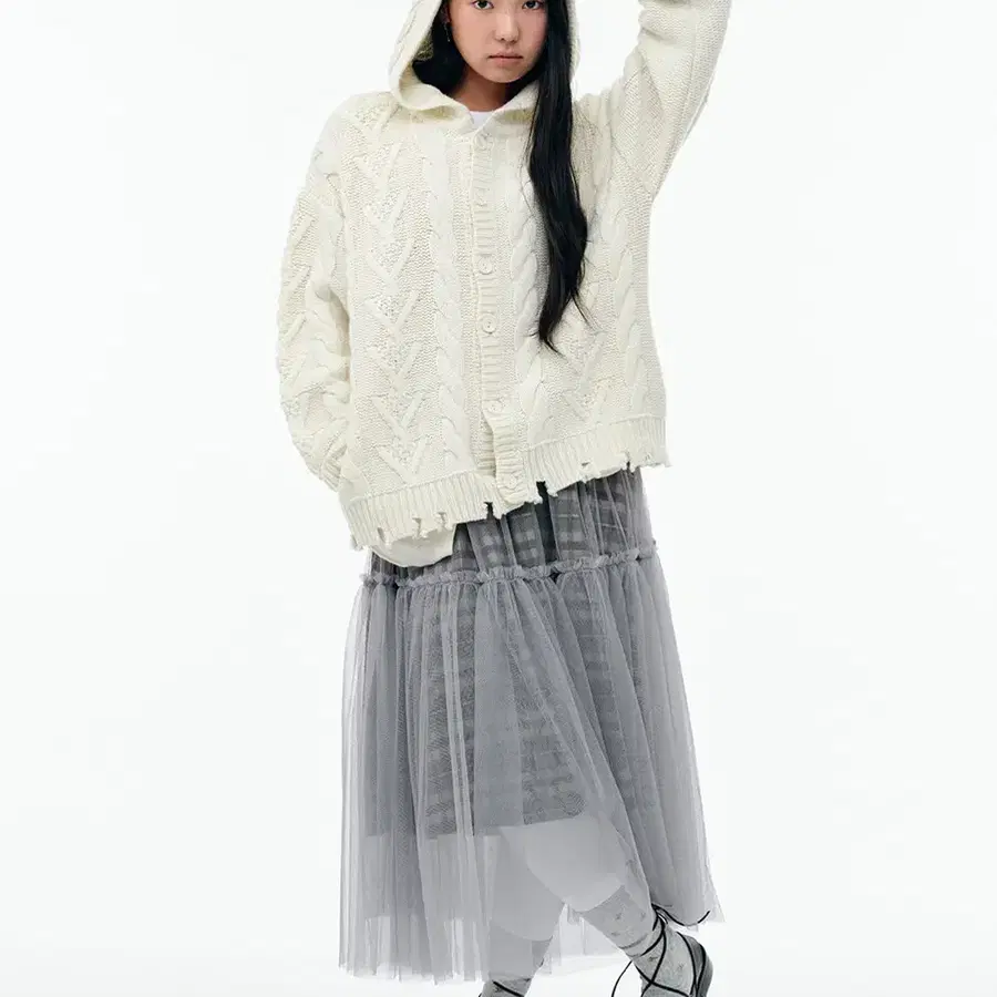 뚜오미오 CHECK TULLE SKIRT [BROWN]
