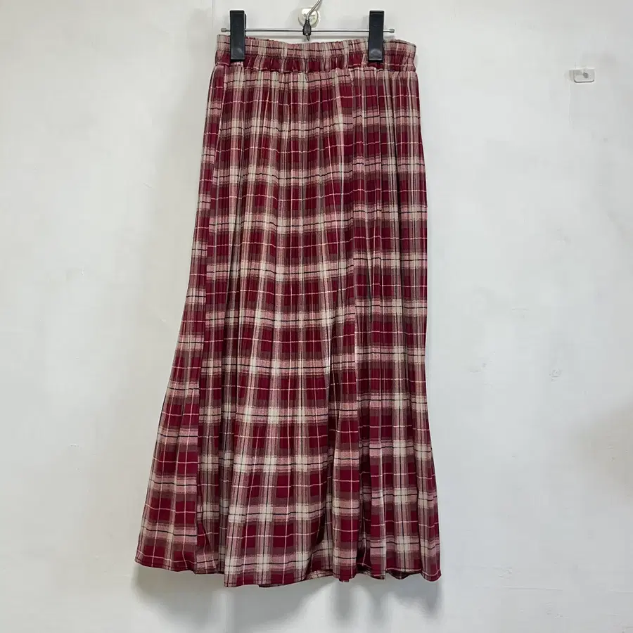 레드 체크 밴딩 롱 스커트