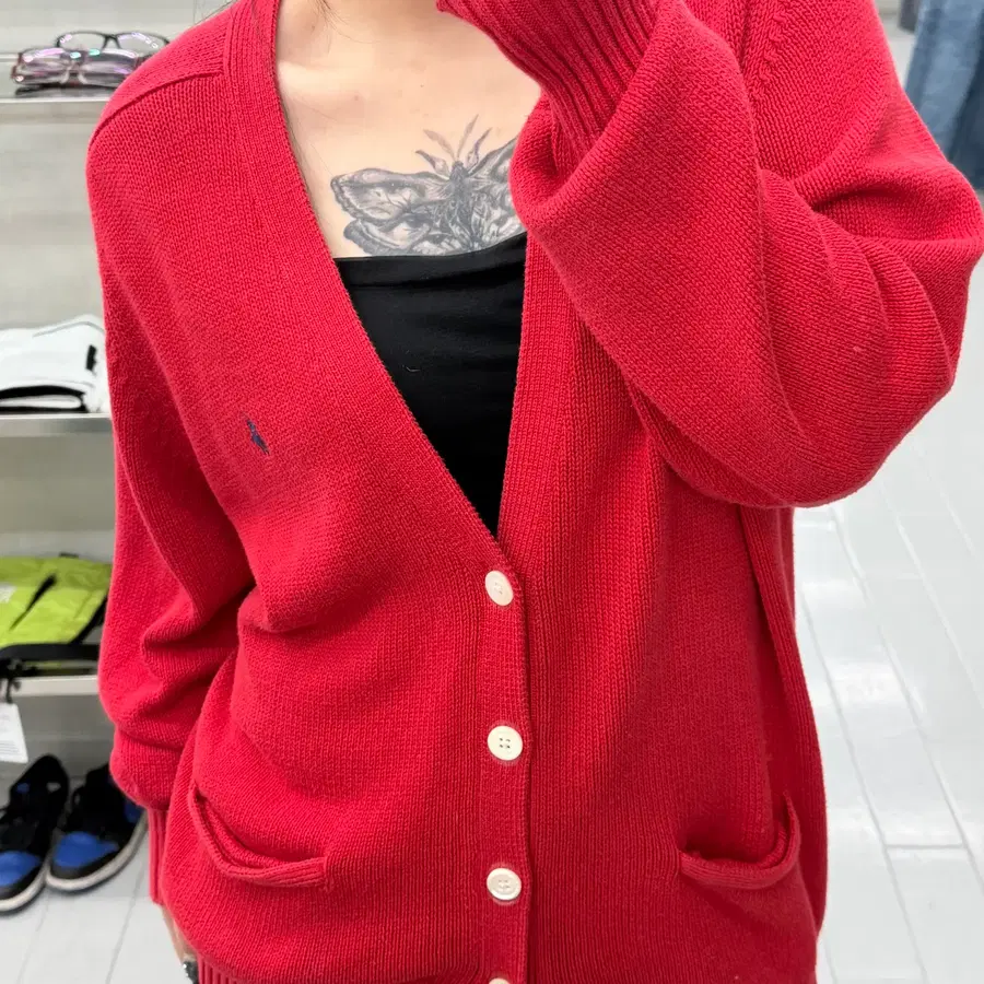 (L) 폴로 랄프로렌 00's 레드 브이넥 니트 가디건