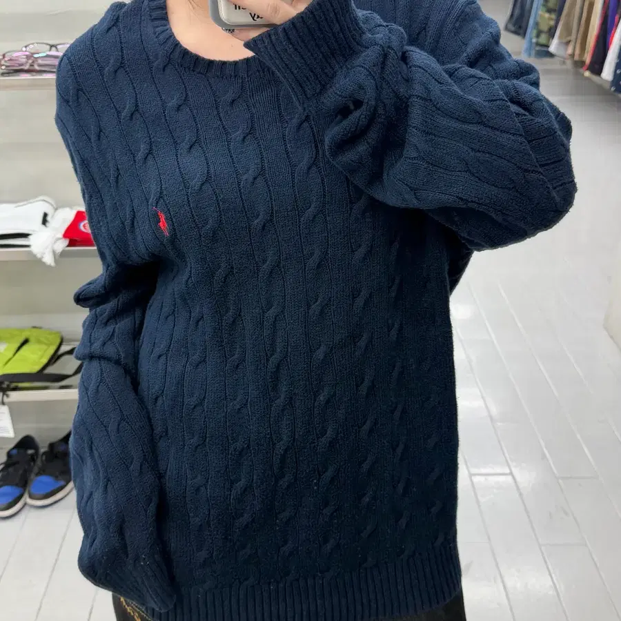 (XL) 폴로 랄프로렌 클래식 네이비 케이블 크루넥 니트
