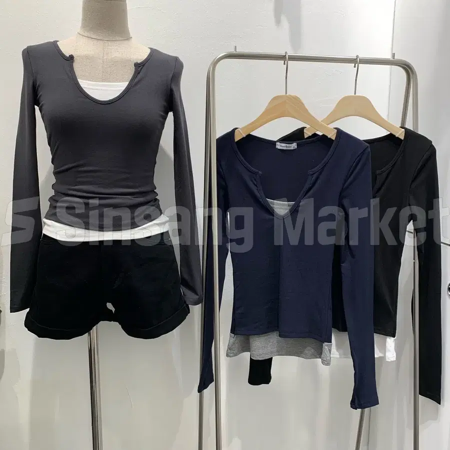 [빠른발송] 푸딩배색T 레이어드 브이넥 쫀쫀 가을 긴팔티 데일리