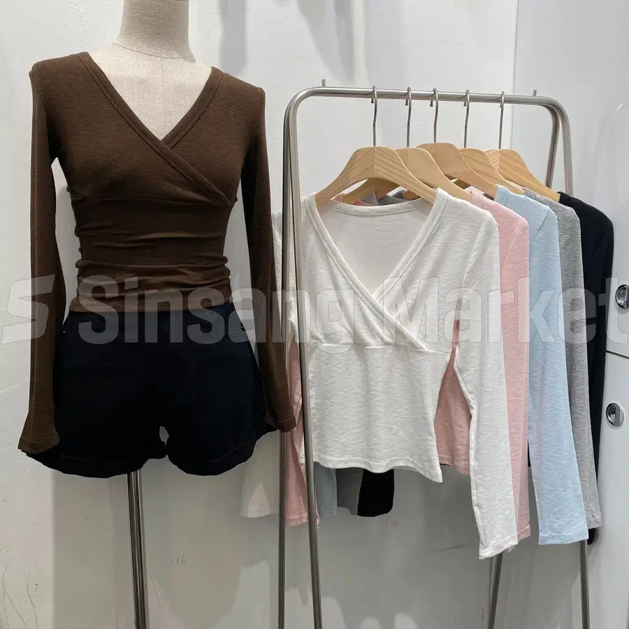 [빠른발송] 브온랩브이넥T 가을 긴팔티 요가복 운동복 슬림핏 여리핏