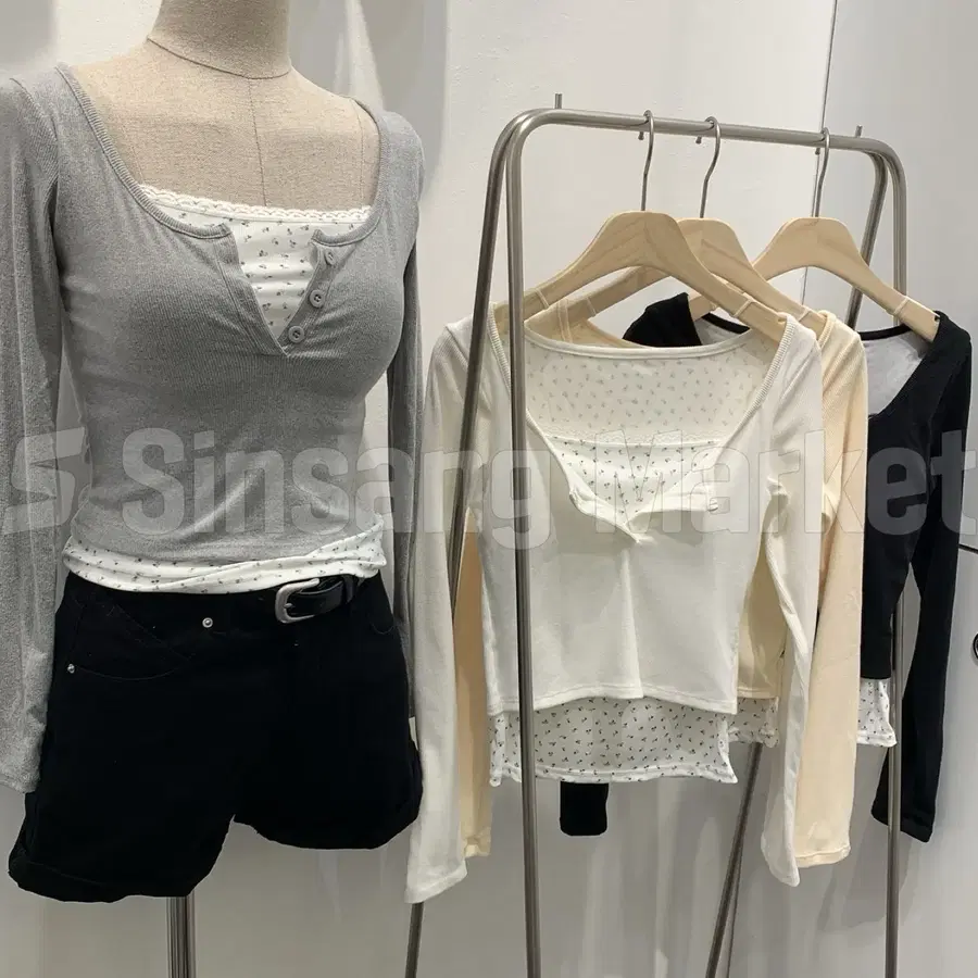 [빠른발송] 플라워레이어드 캡내장 긴팔 골지 레이어드 데일리 가을겨울이너