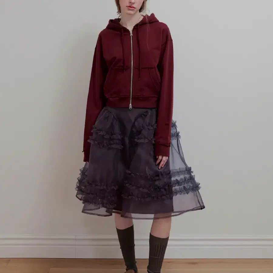 aopt 아옵트 ORGANZA FRILL LAYERED SKIRT - CHARCOAL