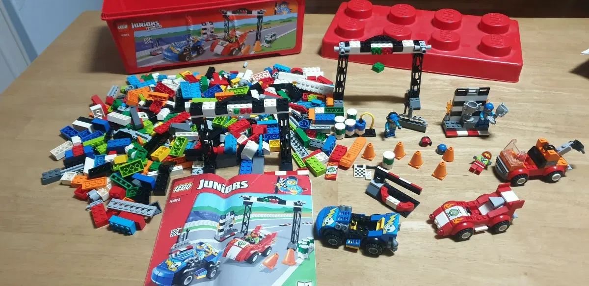 중고 lego 레고 주니어 카레이서 레이싱 세트 + 부품 및 설명서 포함