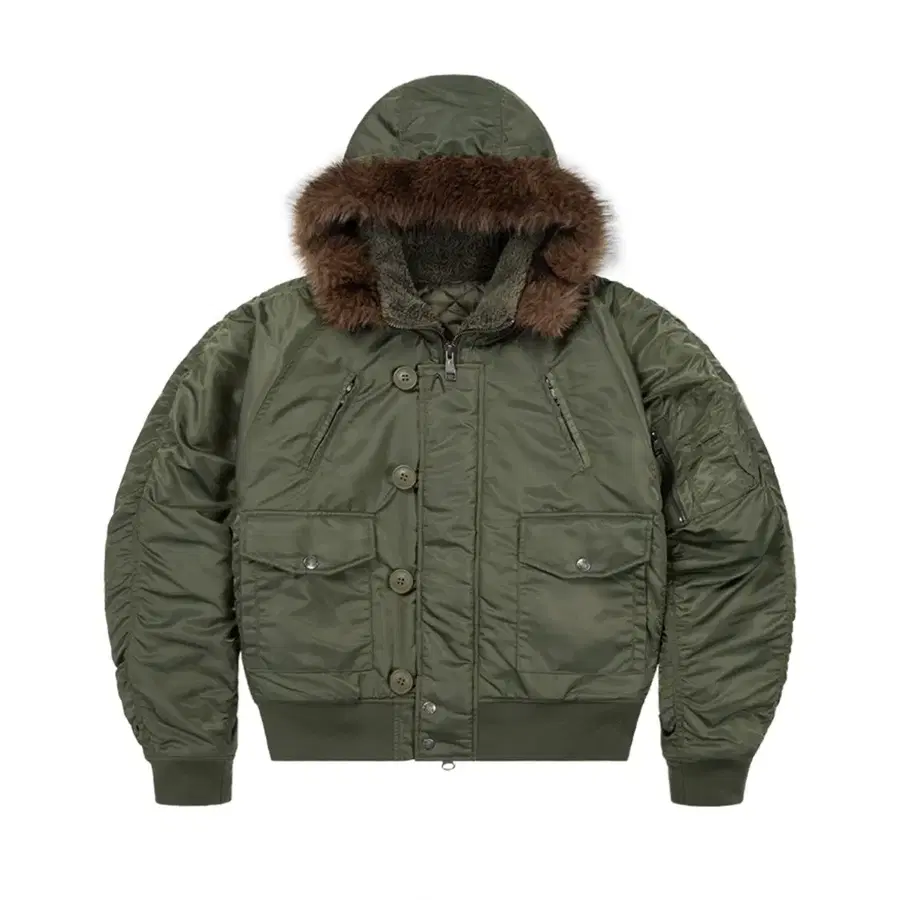 아캄 Hooded Fur MA-1 Jacket (Khaki)