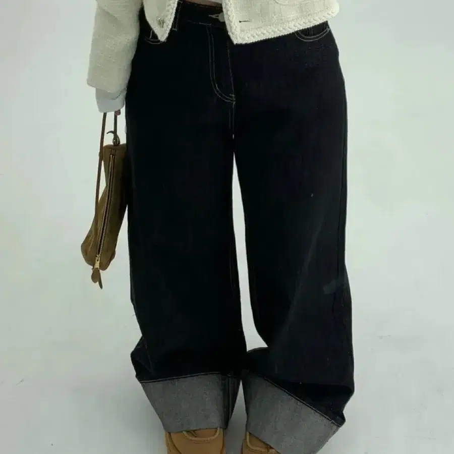 데이지투엘 롤업 생지 와이드 데님 팬츠 흑청 XL