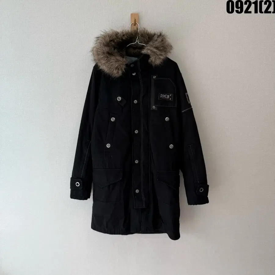 DOHC 블랙 후드 파카 fur 장식 L