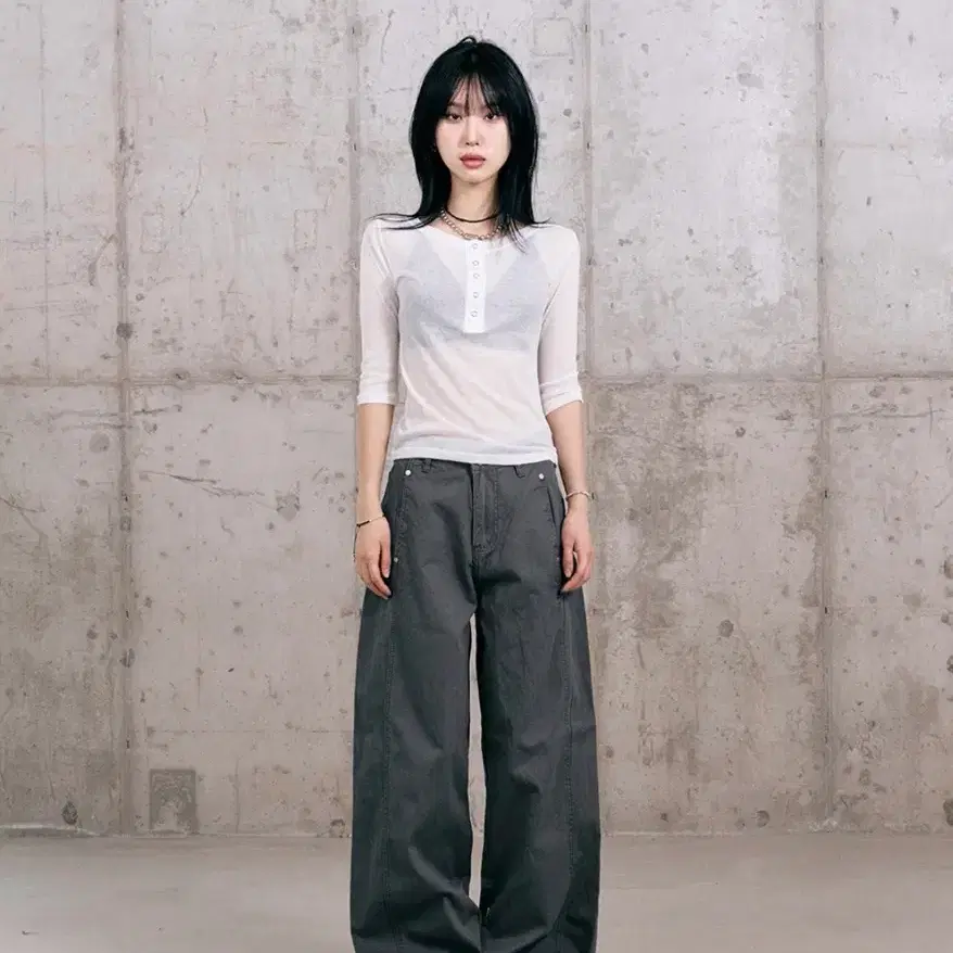 리벳 포켓 코튼 와이드 팬츠 화이트 s