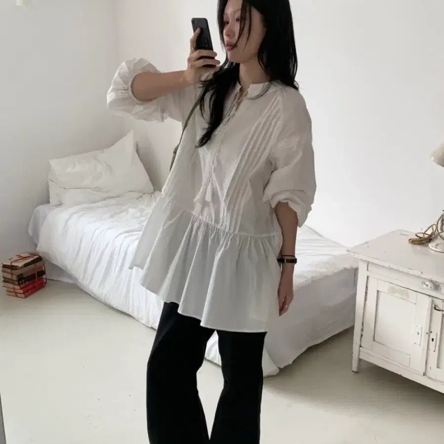 빈티지st 핀턱 블라우스 미니원피스
