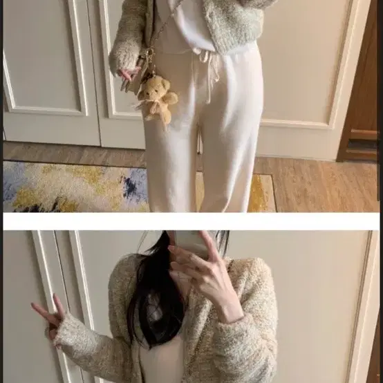 유솝 발렌 트위드 가디건 베이지