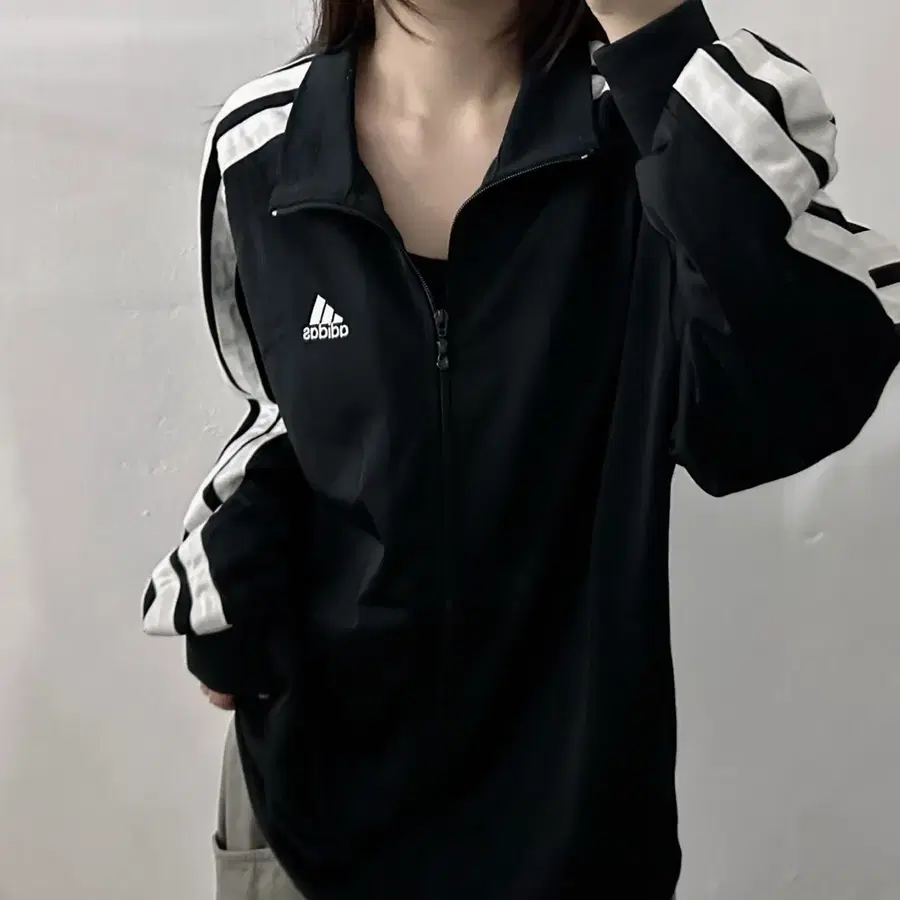 (L) 아디다스 블랙 트랙탑 져지 집업