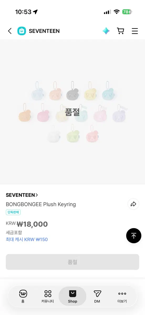 세븐틴 봉봉이 플러시 키링 인천 정가 양도