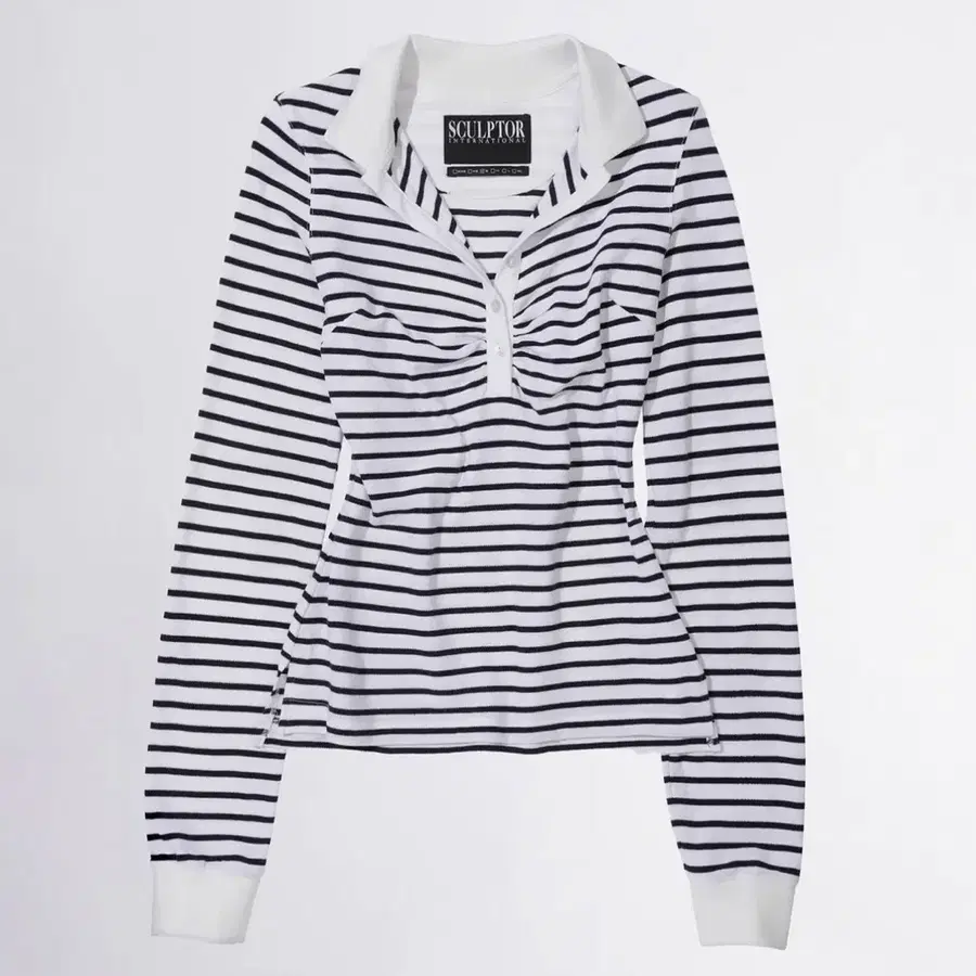 스컬프터 Shirring Tennis Shirt White/Navy Stripe