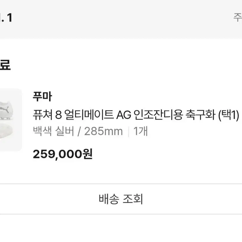 푸마 퓨쳐 8 얼티메이트 AG 인조잔디용 축구화 백색 실버 285mm