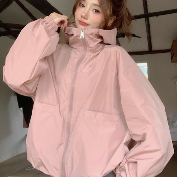 핑크색후드 바람막이 점퍼/안감 매쉬