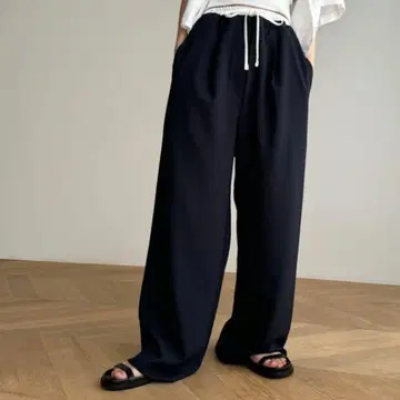 CANAL JEAN 더블 허리 이지 팬츠 네이비