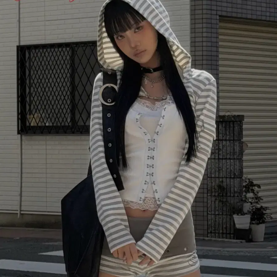 유스이즈유어스 YOUTHISYOURS PUNCHING BOLELO HOOD CAR DIGAN (GRAY)