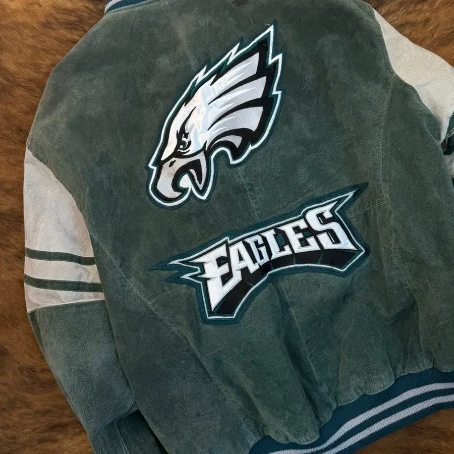 NFL OG 필라델피아 이글스 스웨이드 레더 바시티 자켓
