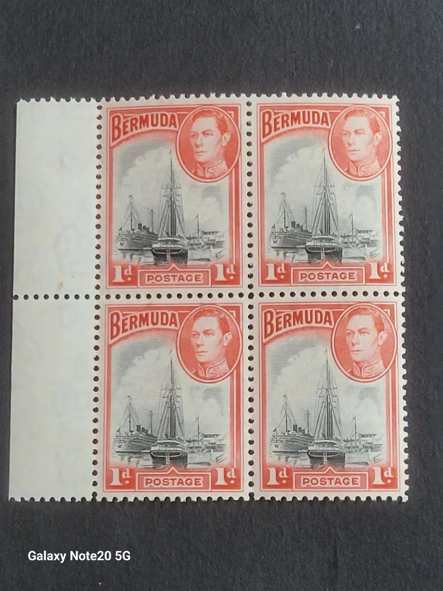1938년 영국 킹조지6세 통치기념 우표 블럭형 '해밀턴항구 요트와 선박 풍경'