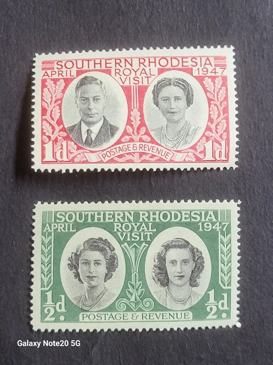 1947년 영국 킹조지6세, 엘리자베스여왕 왕실 아프리카 방문기념 우표 2종