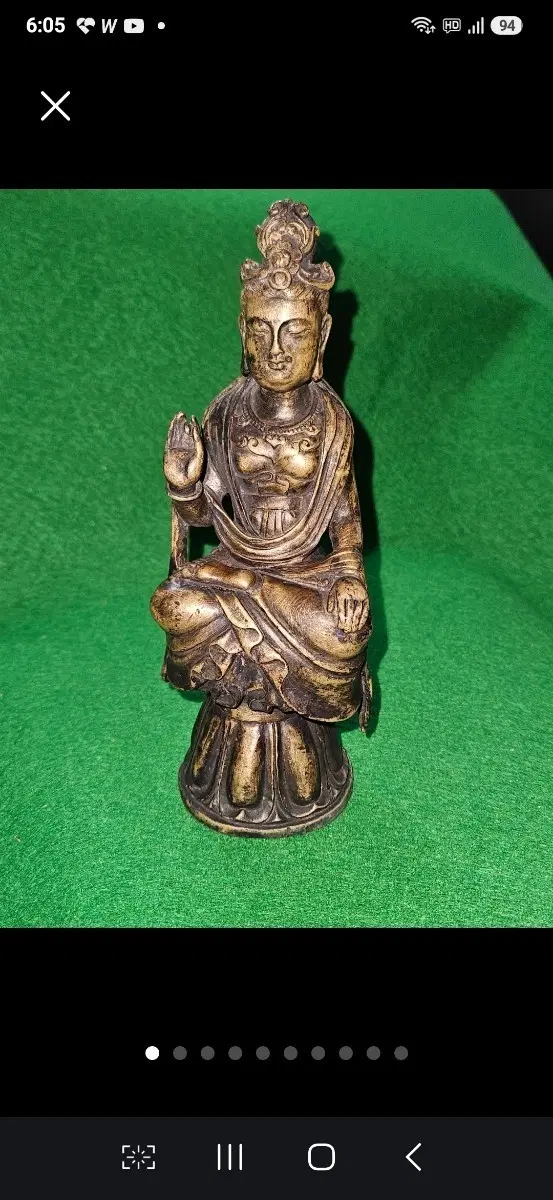 중국계 양식 황동 관음보살 좌상 추정,유희좌,정교한 보관 장식,높이 19cm,846g