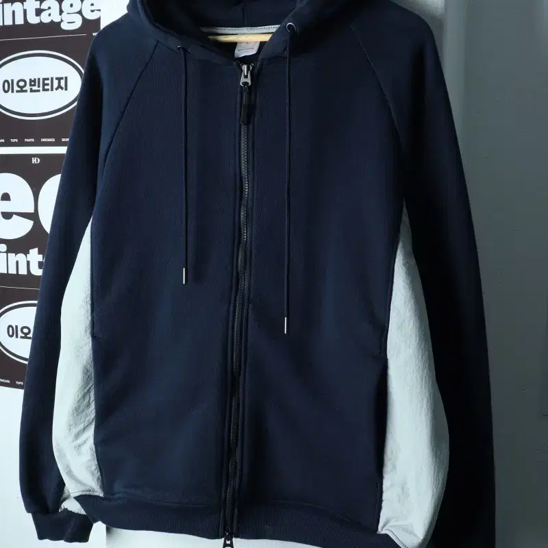 (L-XL) 제멋 후드집업 나그랑 배색 네이비 헤비 올드스쿨-H39492