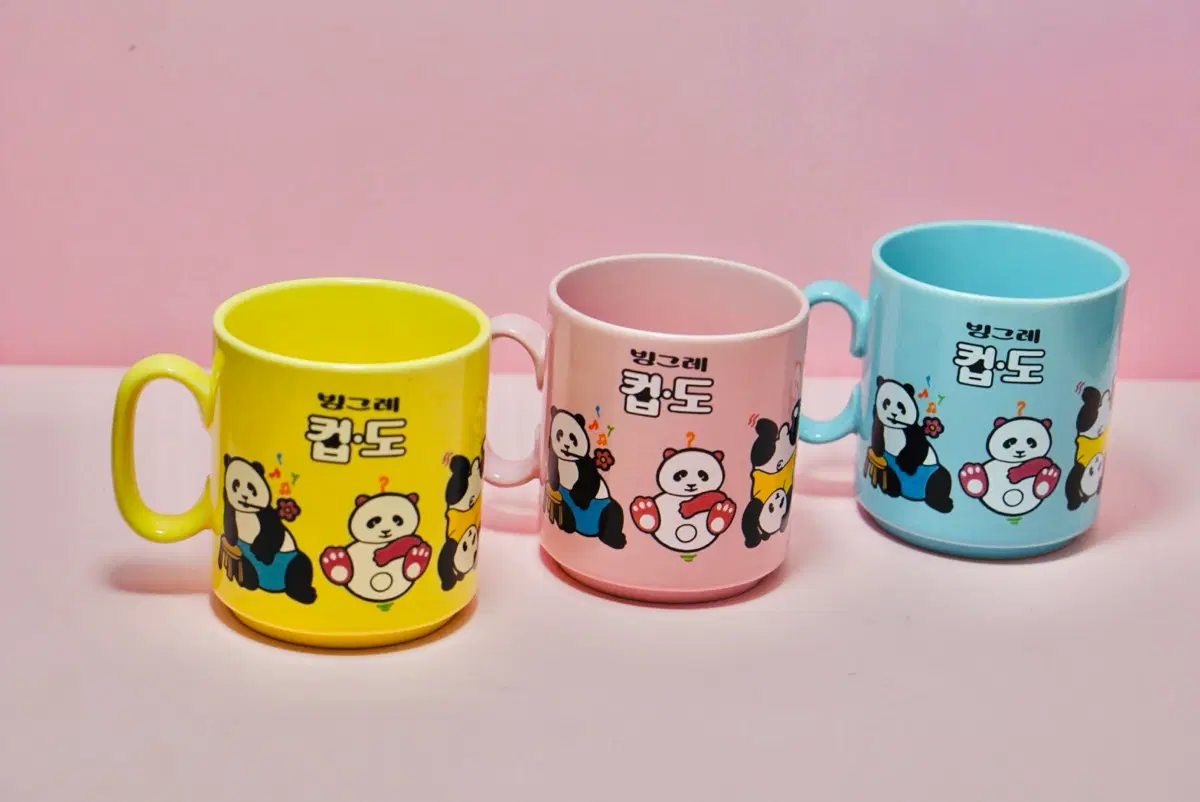 빙그레 컵도 팬더 머그컵 핑크/블루 레트로컵 머그잔 옛날 수집 빈티지 세트