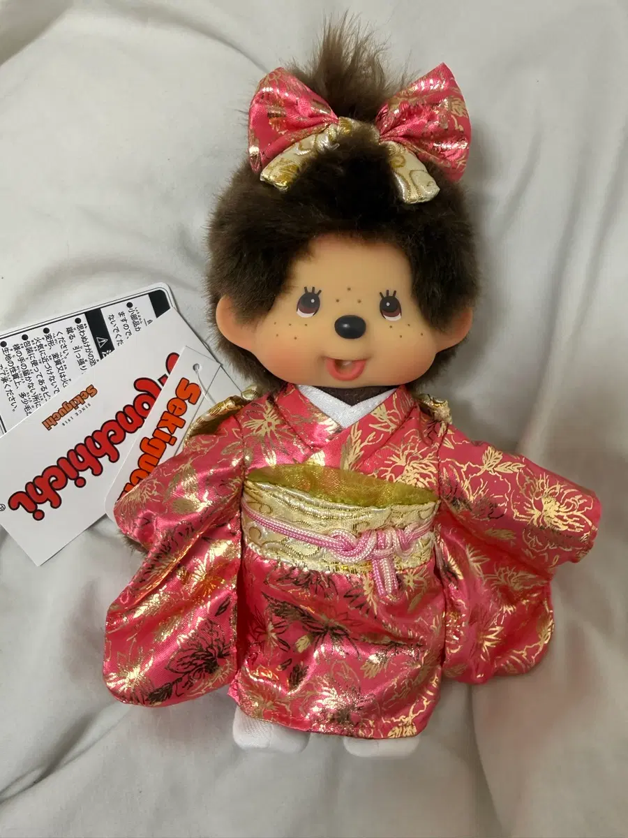 몬치치 핑크 금박 기모노 유카타 인형
