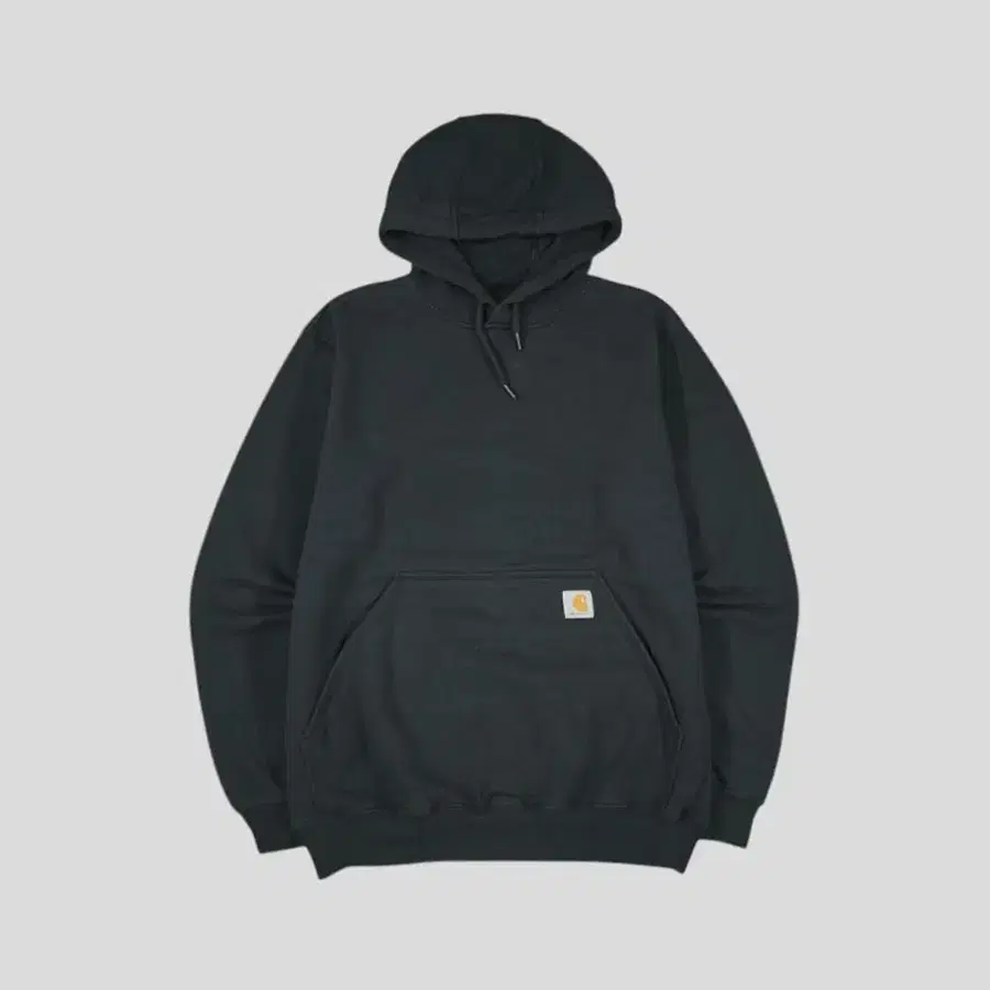 칼하트 K121 피그먼트 블랙 로고패치 약기모 오리지널핏 코튼블렌드 후드 티셔츠 MADE IN MEXICO L
