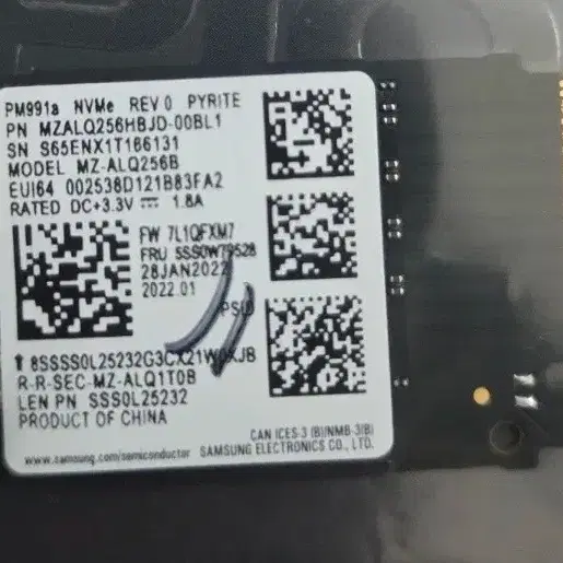삼성 PM991a 2242 규격 노트북용 NVMe SSD 256GB