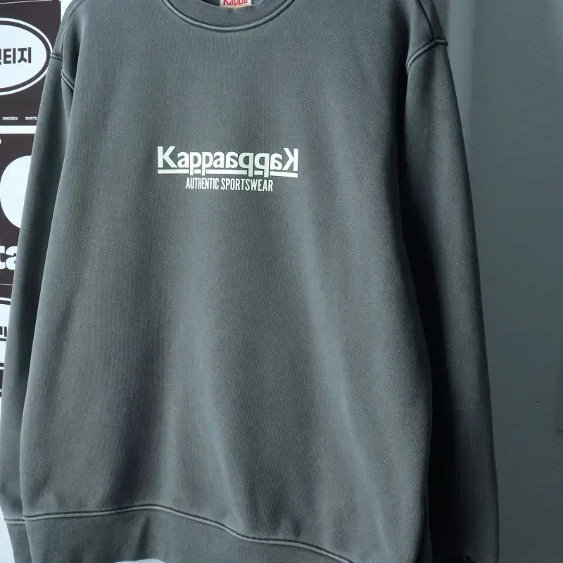 (L-XL) 카파 맨투맨 티셔츠 피그먼트 오버핏 그레이-H39413
