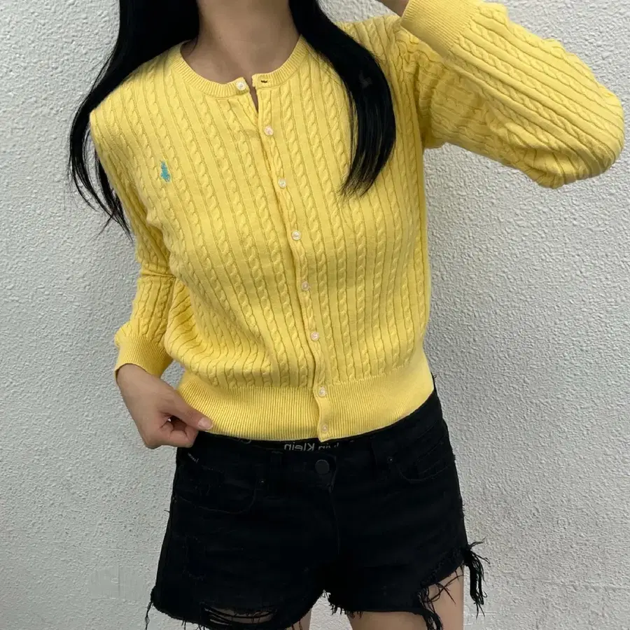 폴로 랄프로렌 민트포니 옐로우 꽈배기 가디건 XL