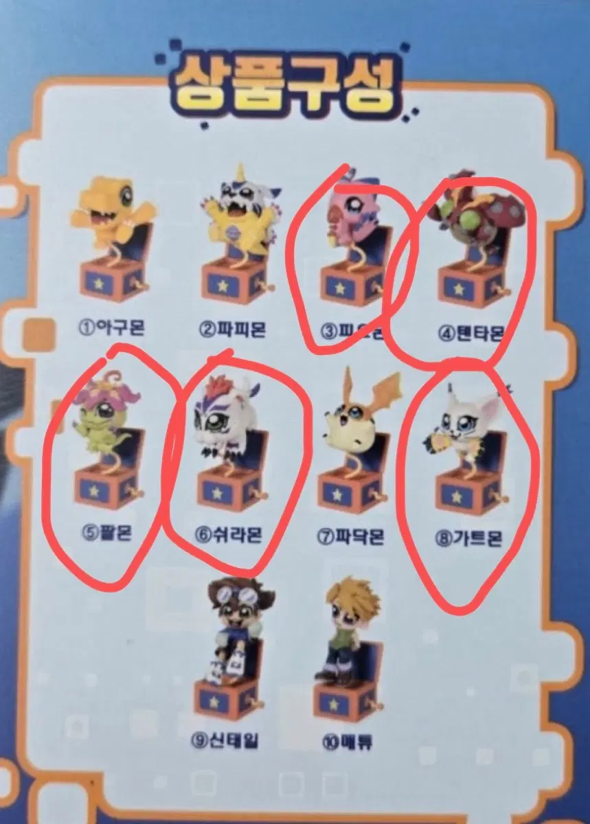 반다이남코 디지몬 오카와 부쿠부 피규어 피요몬 쉬라몬 팔몬 텐타몬 가트몬