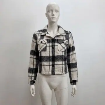노브랜드 자켓 카라 부착 긴팔 체크 S 화이트 블랙 기모 외출복