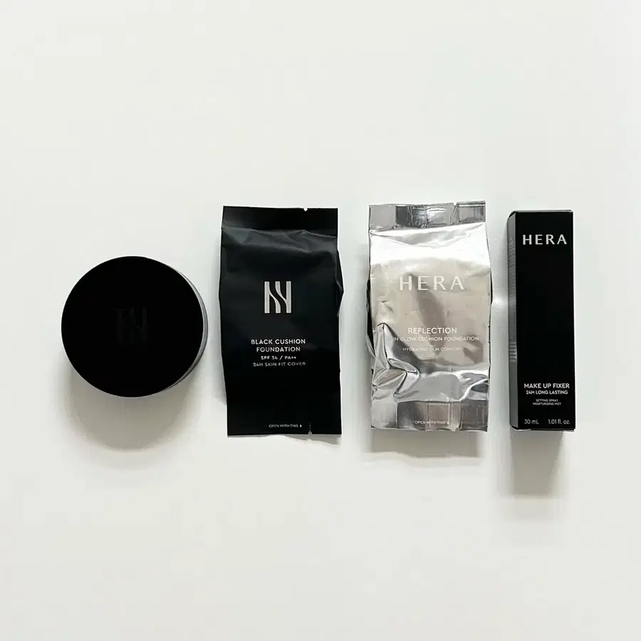 헤라 블랙 쿠션 파운데이션 본품, 리필 15g 21n1 바닐라, 리플렉션 스킨 글로우 쿠션 파운데이션 하이라이터 본품 미니 5g 00n1 dia, 메이크업 픽서 30ml