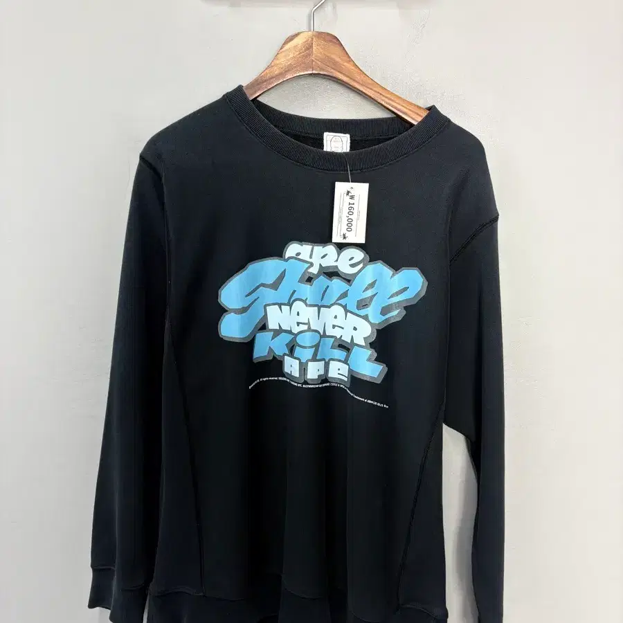 베이프 90s 빈티지 블루 레터링 그래픽 스웻셔츠 A3894