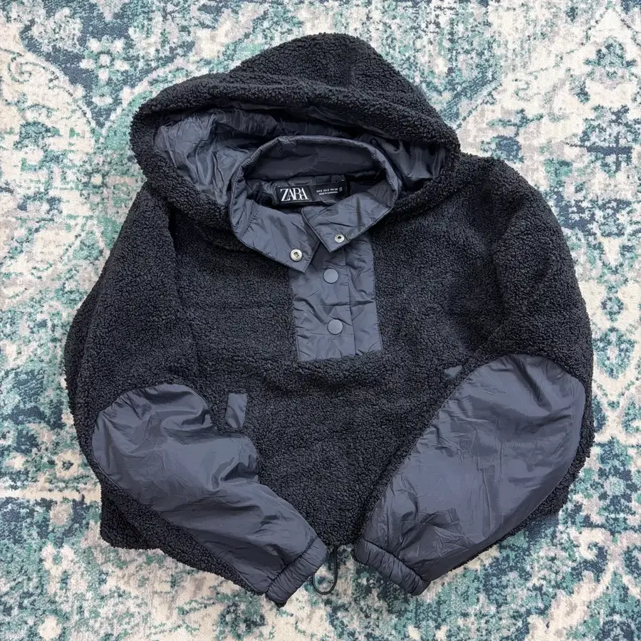 ZARA 블랙 플리스 아노락 후드 풀오버