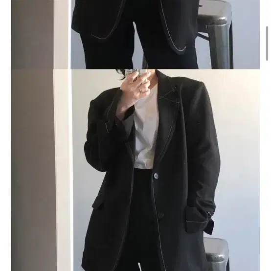 인쇼 블랙 싱글 스티치 자켓 블레이저 마이