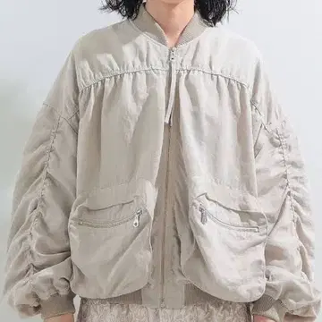 Ray BEAMS 카고 포켓 개더 블루종 베이지 MA-1 구제 의류