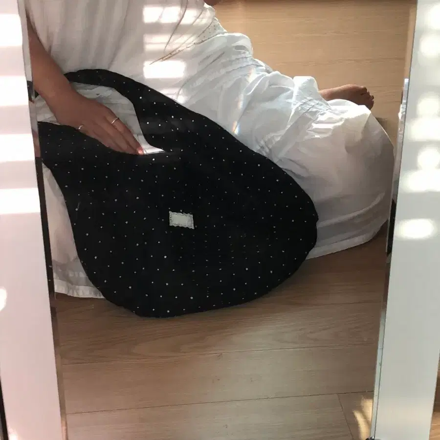 도트 에코백 숄더백 블랙, 아이보리