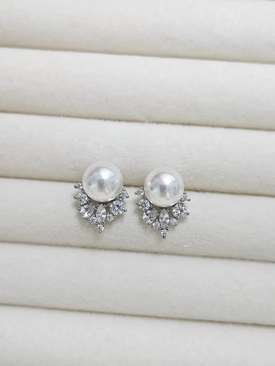 진주 9.6mm 은침 백금도금 귀걸이