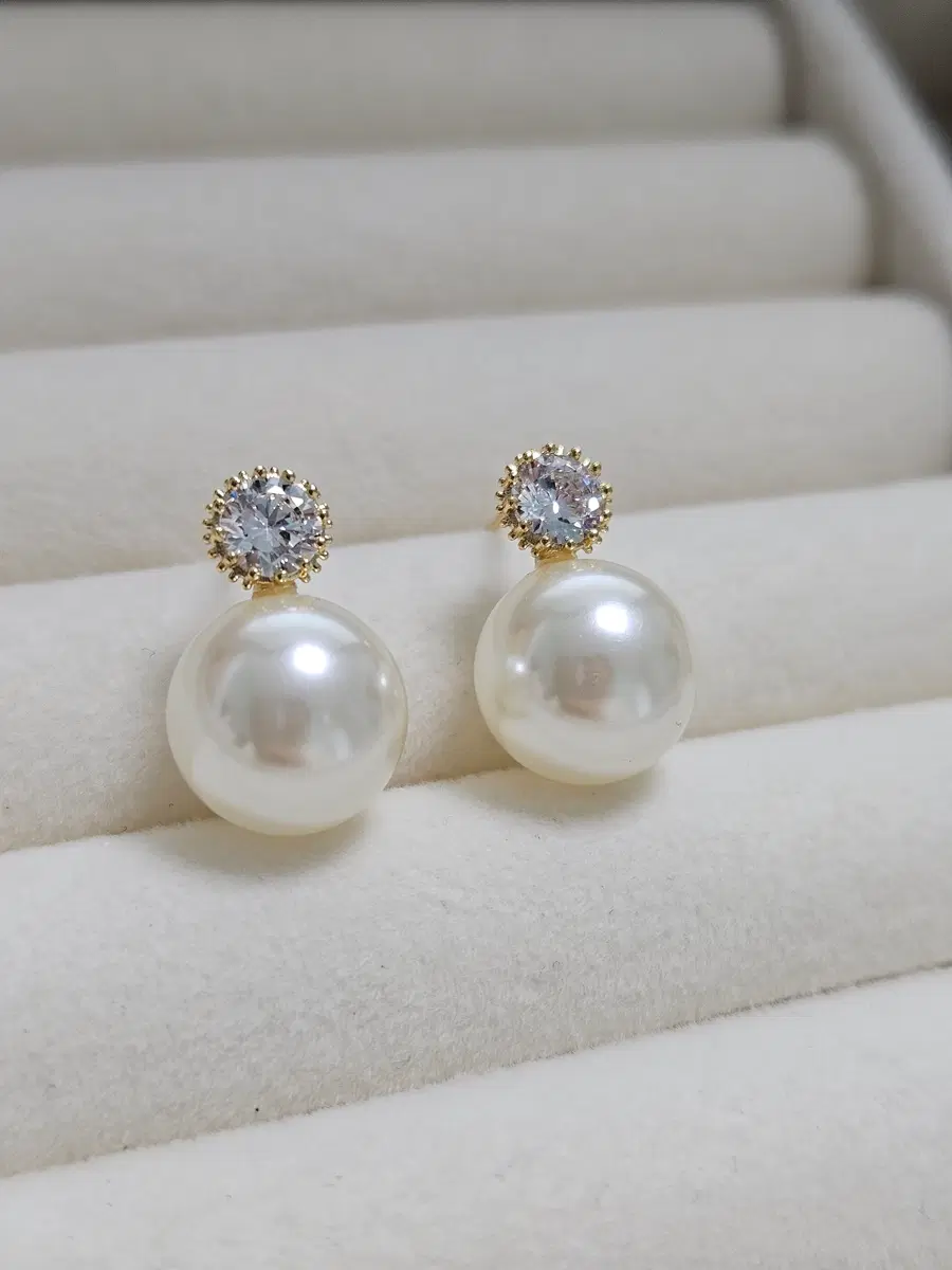 고급 은침 18k도급 진주 11.5mm 귀걸이