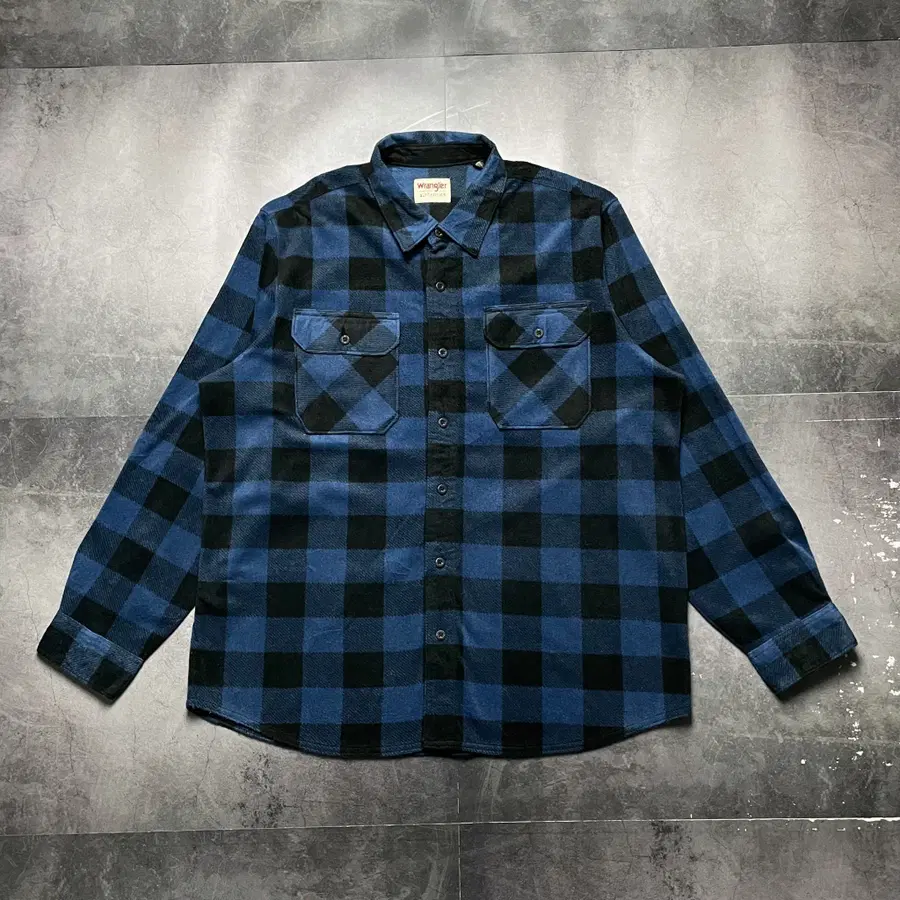 WRANGLER 랭글러 플란넬 포켓 블루 체크셔츠 A01558