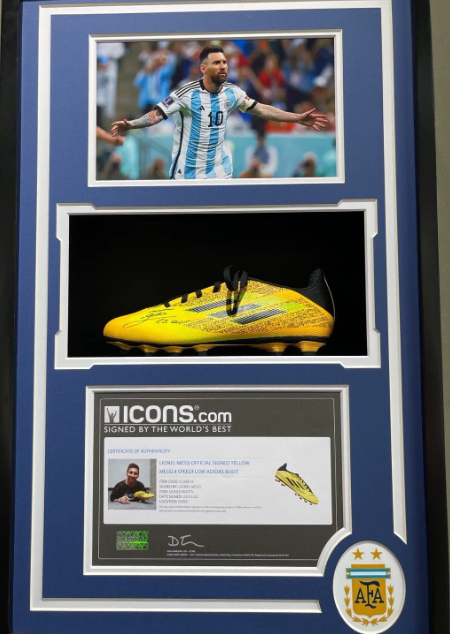 리오넬 메시 친필 사인 축구화 ICONS 인증서
