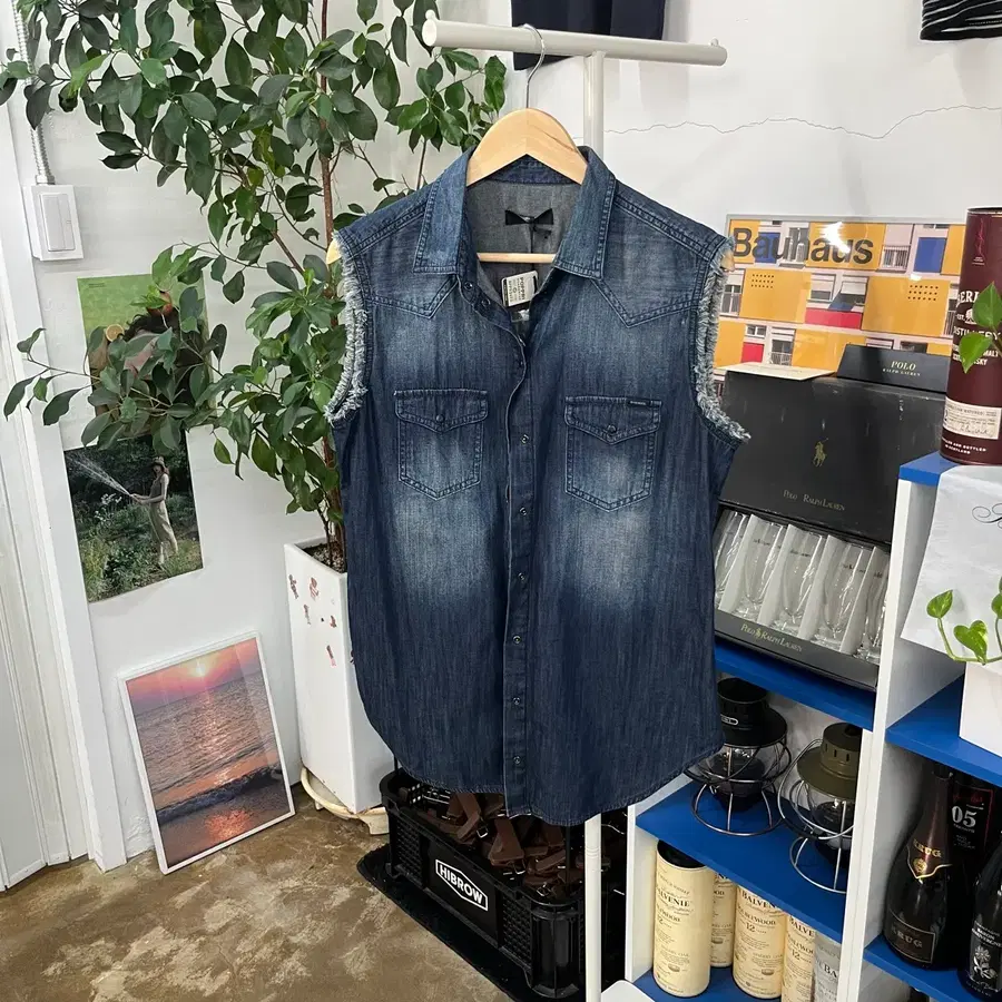 디젤 우먼 슬리브리스 데님 셔츠 새상품 L